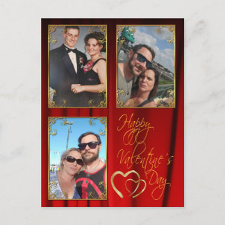 Elegant 3 Photo Valentine's Day Holiday Postcard