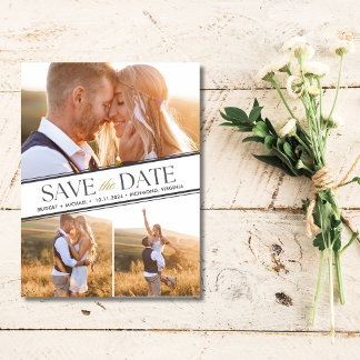 Elegant 3 Photo Wedding Save the Date Announcement Postcard