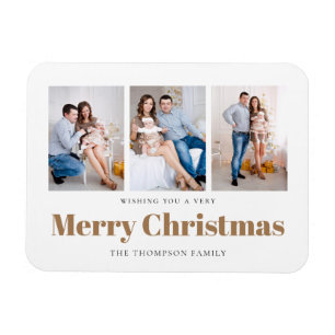 Elegant 3 Photos Family Merry Christmas  Magnet