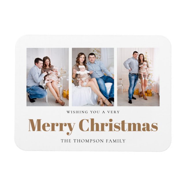 Elegant 3 Photos Family Merry Christmas  Magnet (Horizontal)