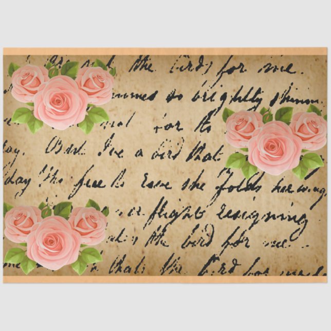 Elegant 3 Rose Vintage Floral Tissue Paper (Front)