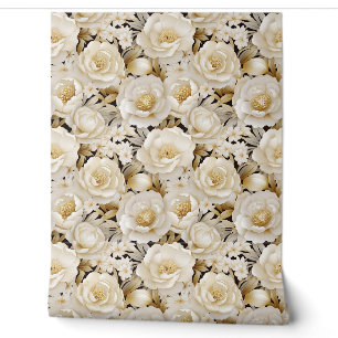 Elegant 3d cream and gold flowers spring floral wallpaper