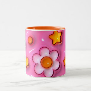 Elegant 3D Floral Bloom Design, Flower Pattern Cof Two-Tone Coffee Mug