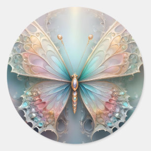 Elegant 3D Fractal Pastel Butterfly, Classic Round Sticker
