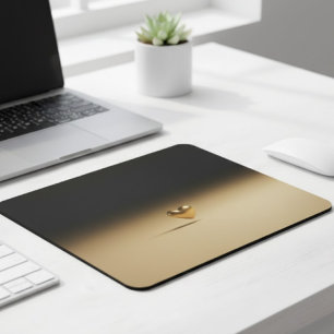 Elegant 3D Gold Heart Minimalist Black & Gold Grad Mouse Pad