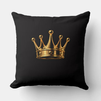 Elegant 3D Golden Crown on Black Throw Pillow