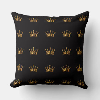 Elegant 3D Golden Crown on Black Throw Pillow