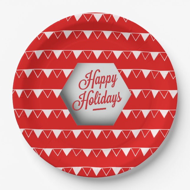 Elegant 3D Happy Holidays Paper Plate (Front)