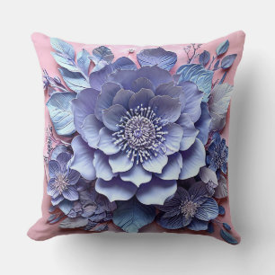 Elegant 3D Paper Flower Arrangement in Pastel Tone Throw Pillow