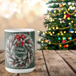 Elegant 3D Pine Trees & Cones Christmas Card Coffee Mug