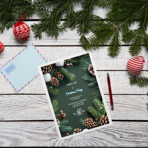 Elegant 3D Pine Trees & Cones Christmas Invitation