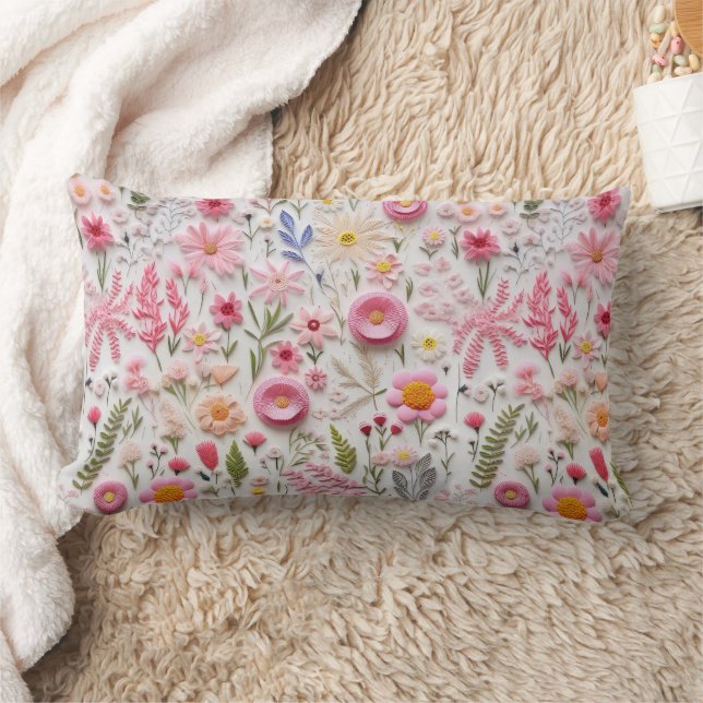 Elegant 3D Pink Flowers Trendy Modern Chic Lumbar Pillow (Blanket)