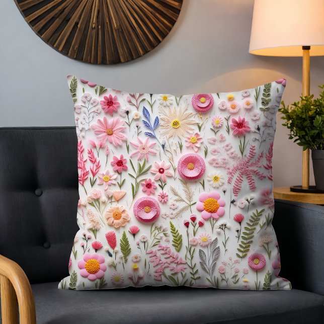 Elegant 3D Pink Flowers Trendy Modern Chic Throw Pillow (Creator Uploaded)