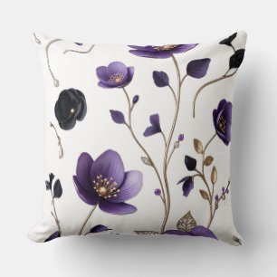 Elegant 3D Purple & Gold Floral Botanical Pattern  Throw Pillow