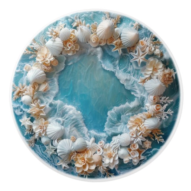 Elegant 3D Ring Of Shells Coastal Ceramic Knob (Front)