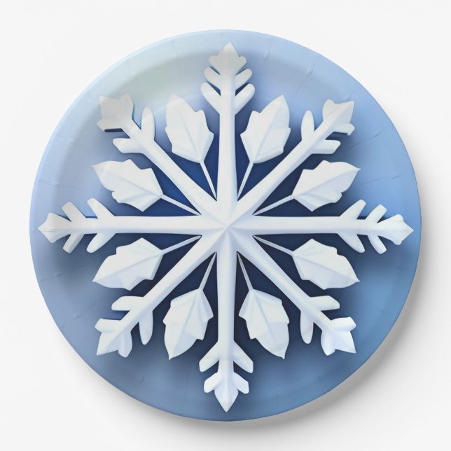 Elegant 3d Snowflake Design Paper Plate (Front)