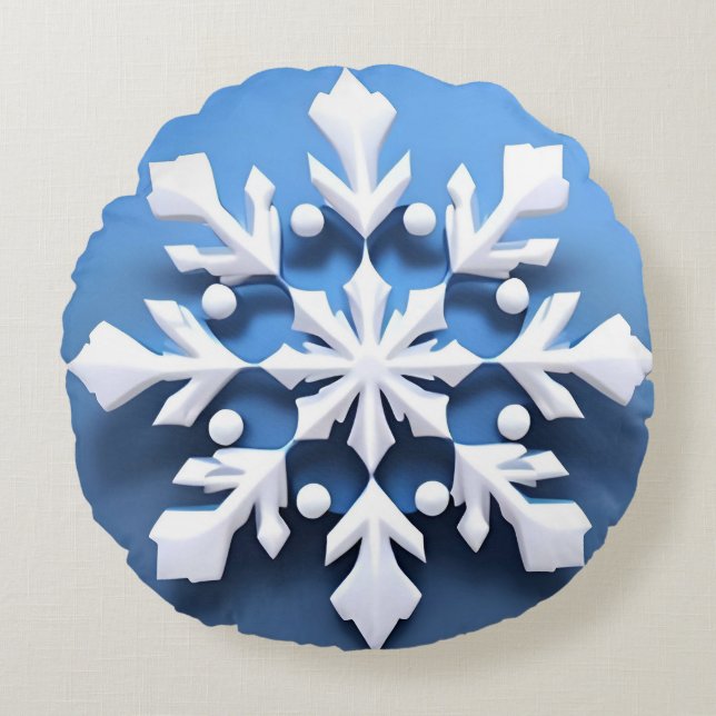 Elegant 3d Snowflake Design Round Pillow (Front)
