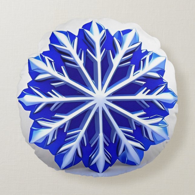 Elegant 3d Snowflake Design Round Pillow (Front)