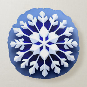 Elegant 3d Snowflake Design Round Pillow
