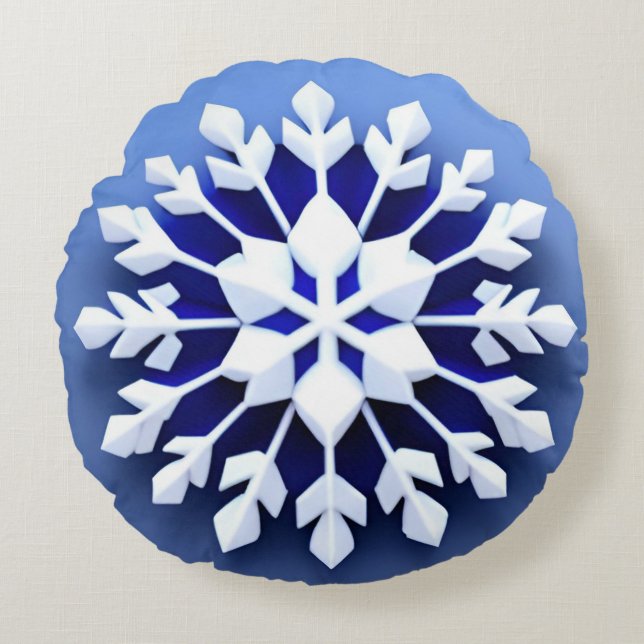 Elegant 3d Snowflake Design Round Pillow (Front)