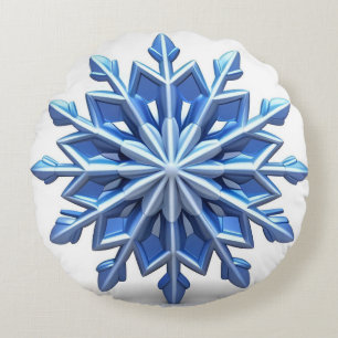 Elegant 3d Snowflake Design Round Pillow