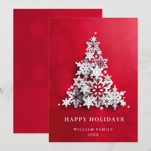Elegant 3D Snowflakes Christmas Tree Greeting Holiday Card