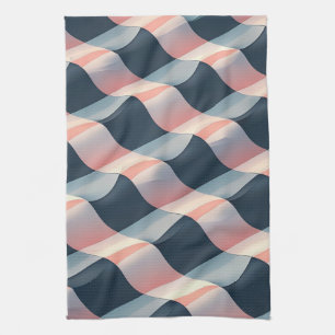 Elegant 3D Wave Pattern in Teal, Rose, and Cream Kitchen Towel