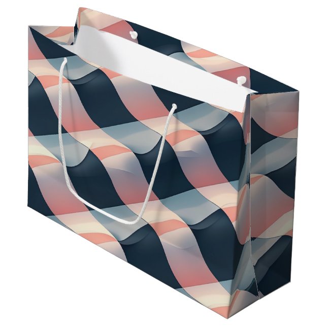 Elegant 3D Wave Pattern in Teal, Rose, and Cream Large Gift Bag (Front Angled)