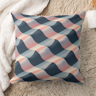 Elegant 3D Wave Pattern in Teal, Rose, and Cream Throw Pillow