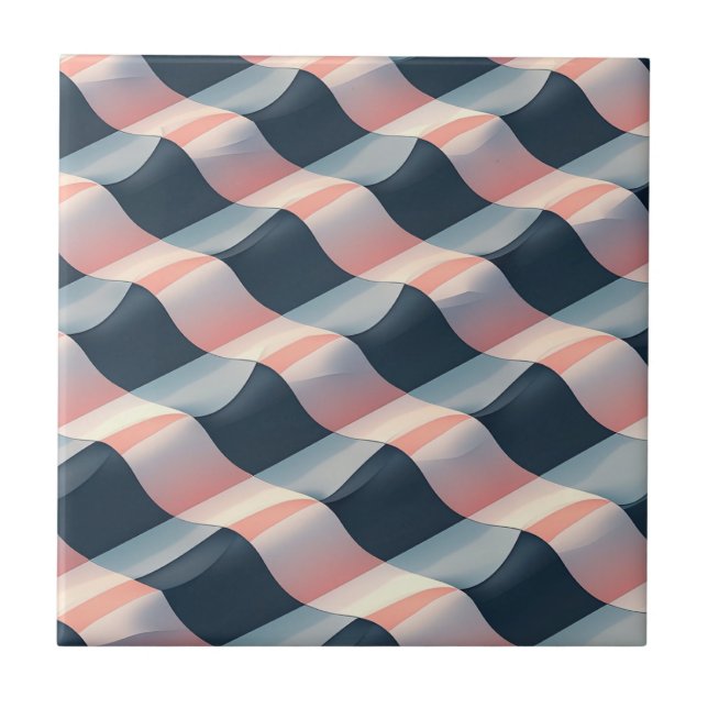 Elegant 3D Wave Pattern in Teal, Rose, and Cream Tile (Front)