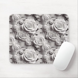 Elegant 3D White Flowers  Mouse Pad
