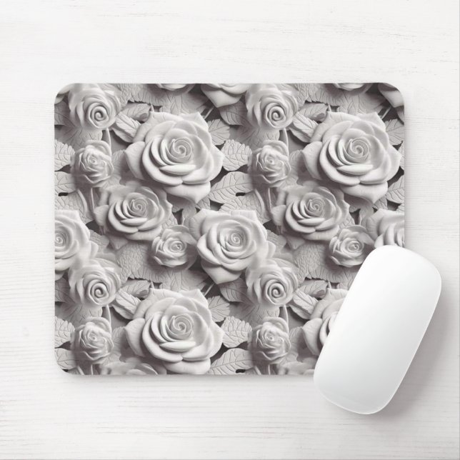 Elegant 3D White Flowers  Mouse Pad (With Mouse)