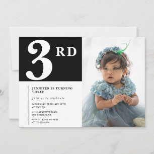 Elegant 3rd birthday invitation Black Chic Photo