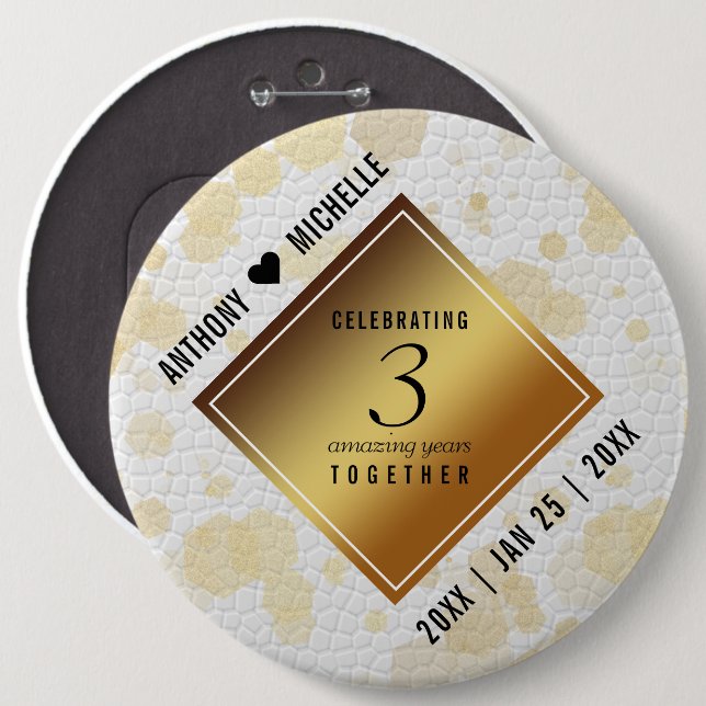 Elegant 3rd Leather Wedding Anniversary 6 Inch Round Button (Front & Back)