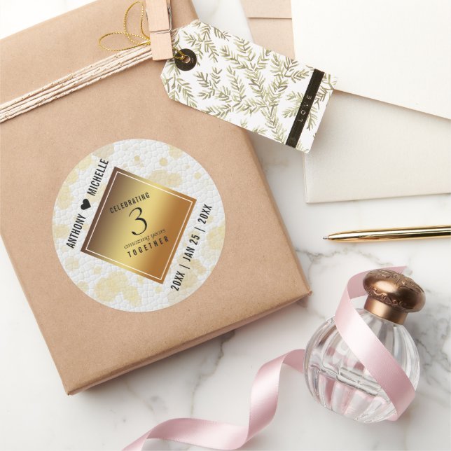 Elegant 3rd Leather Wedding Anniversary Classic Round Sticker (Gifting)