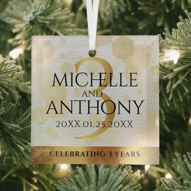 Elegant 3rd Leather Wedding Anniversary Glass Ornament (Insitu)