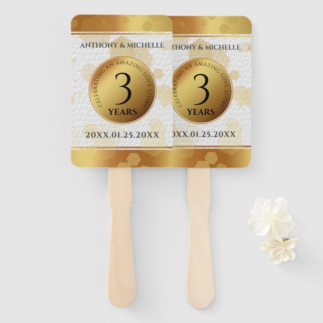 Elegant 3rd Leather Wedding Anniversary Hand Fan (Front and Back)