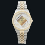 Elegant 3rd Leather Wedding Anniversary Watch<br><div class="desc">Celebrate the 3rd leather wedding anniversary and a love that stands the test of time with this stylish watch! Elegant black lettering with gold-dusted hexagonal confetti and a gold foil diamond on a luxurious white leather background add a memorable touch for this special occasion and milestone. Customize with couple's names...</div>
