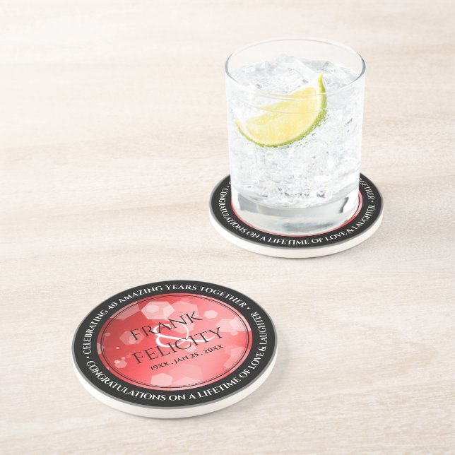 Elegant 40th 80th Ruby Wedding Anniversary Coaster (Side)
