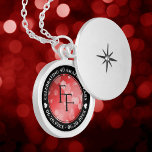 Elegant 40th 80th Ruby Wedding Anniversary Locket Necklace<br><div class="desc">Celebrate the 40th or 80th wedding anniversary with this commemorative locket! Elegant black and white lettering with hexagonal confetti on a ruby red background add a memorable touch for this special occasion and extraordinary milestone. Customize with couple's initials, a special message, and dates for their ruby anniversary. Design © W.H....</div>