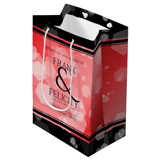 Elegant 40th 80th Ruby Wedding Anniversary Medium Gift Bag (Front Angled)
