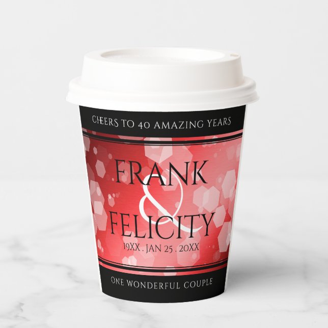 Elegant 40th 80th Ruby Wedding Anniversary Paper Cups (Front)