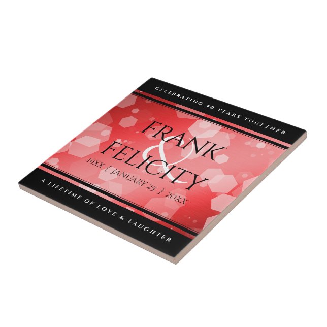 Elegant 40th 80th Ruby Wedding Anniversary Tile (Side)