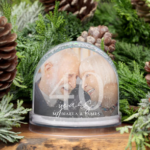 Elegant 40th Anniversary Couple's Names 2-Photo Snowglobe