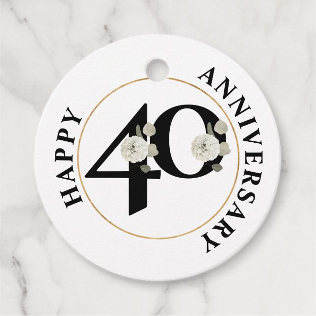 Elegant 40th Anniversary Favour Tags (Front)