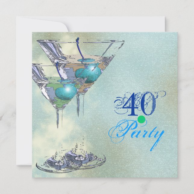 Elegant 40th aqua green party invitation (Front)