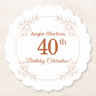 Elegant 40th Birthday Floral Botanical Paper Coaster