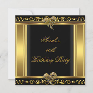 Elegant 40th Birthday Gold Black Jewel Bow Invitation