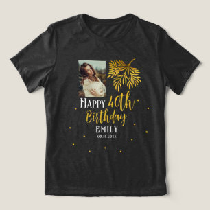 Elegant 40th Birthday Gold Foliage Photo Party Tri-Blend Shirt