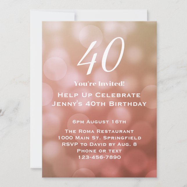 Elegant 40th Birthday Invitation For Her in Pink (Front)